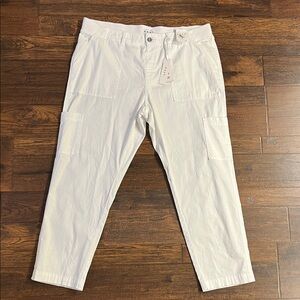 Da-sh Women’s White Utility Stretch Twill Ankle Length Comfy Cargo Pants Size L